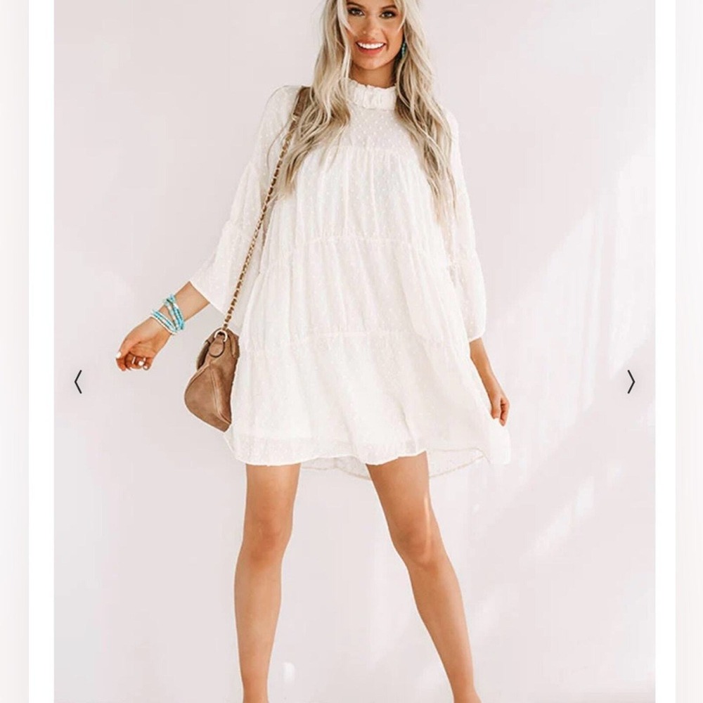 Umgee Cream Spotted in Spain Shift Dress size small ,fit and flare mini